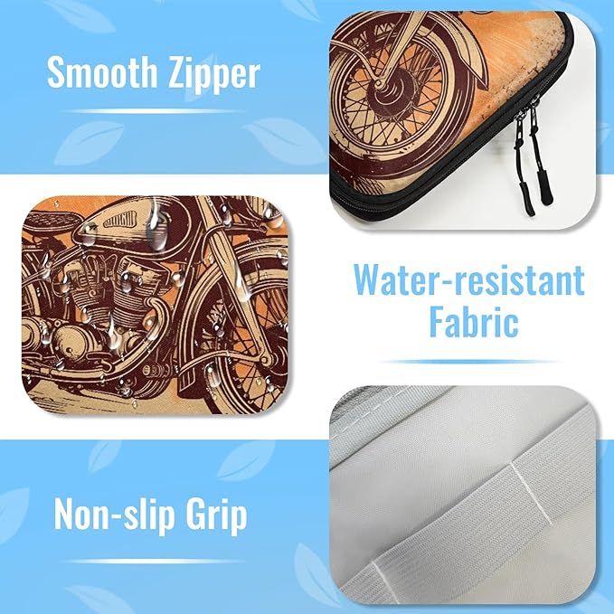 Vintage Motorcycle Travel Cable Organizer Pouch Orange Brown Car Electronics Accessories Carry Case Portable Water Resistant Storage Bag for Cord Charger Phone Earphone SD Card