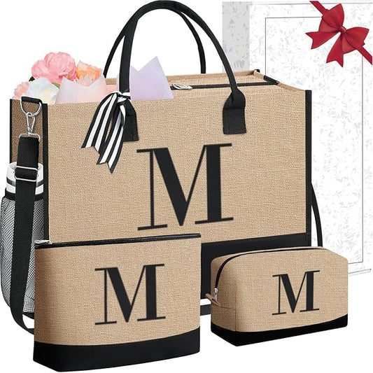 BAGAIL Initial Tote Bag, Personalized Birthday Gifts for Women, Teacher, Friends, Mom, Wedding, Monogrammed Beach Bag