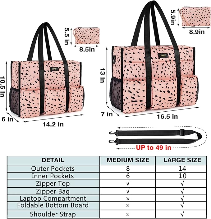 IBFUN Utility Tote Bag with 14/24 Pockets Zip Top Teacher Tote Bag for Teacher/Work Women