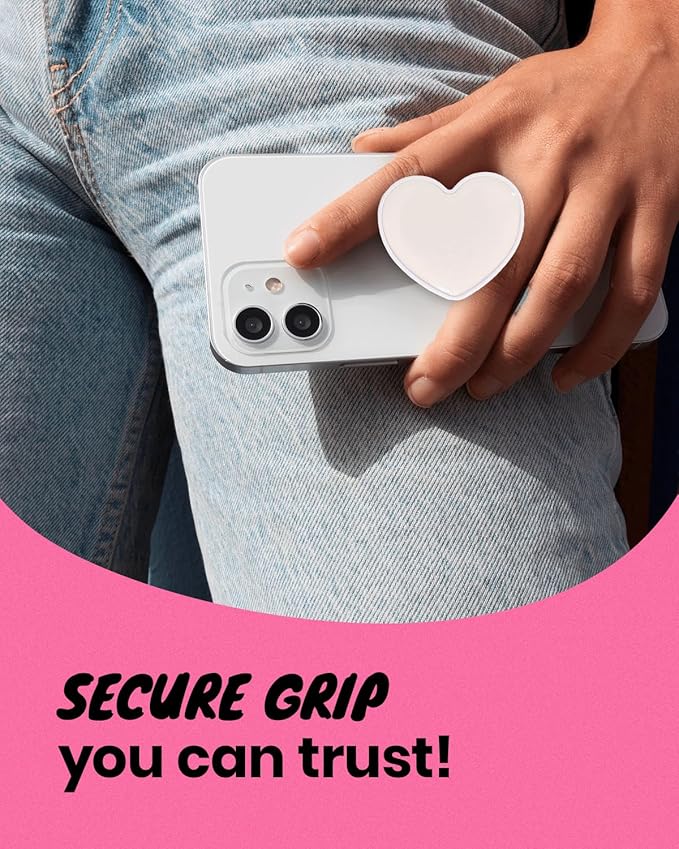 OnTheGrip Cute Solid Macaron Color Heart Shape Collapsible Mobile Phone Grip Stand Holder for Smartphone Tablet Cell Phone Accessory (White)