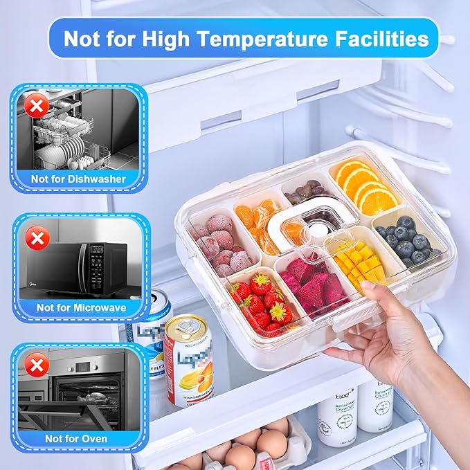 Portable Snackle Box Container with Resuable Ice Pack,Divided Serving Tray with Lid and Handle,8 Compartment Kids Lunch Box,Charcuterie Board Organizer for Travel Beach Road Trip Picnic