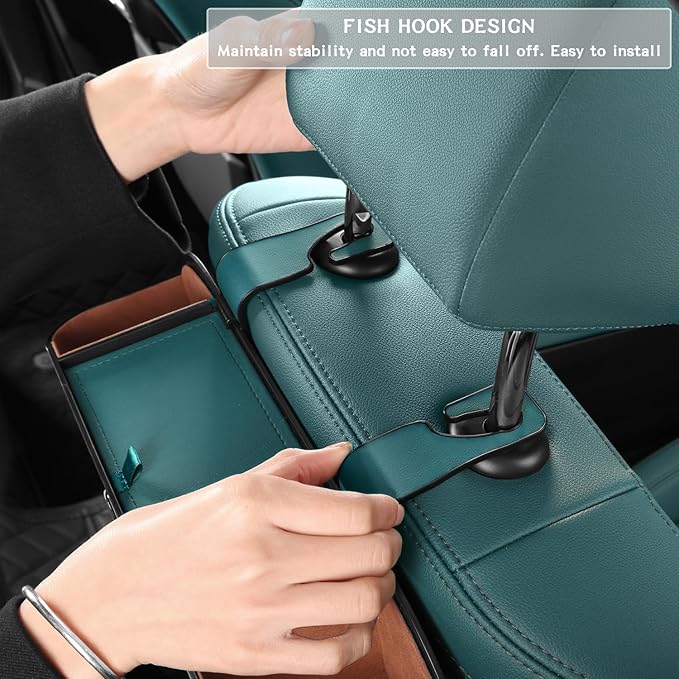 Car Seat Back Organizer - Stylish & Functional Storage for Family Adventures - Cup Holders, Tissue Box & Hooks - Perfect for Kids, Road Trips & Travel (Navy Blue)