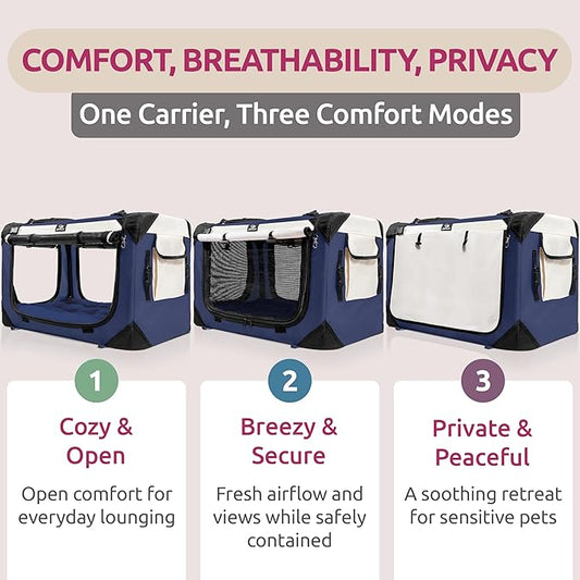 Cat & Dog Pet Carrier, Soft-Sided, Large 24"x16"x16", Fits Large Cat, 2 Cats, or Medium Dog Comfortably, Great for Travel & Vet Visits, Privacy Windows, Removable Bed, Locking Zippers, Foldable