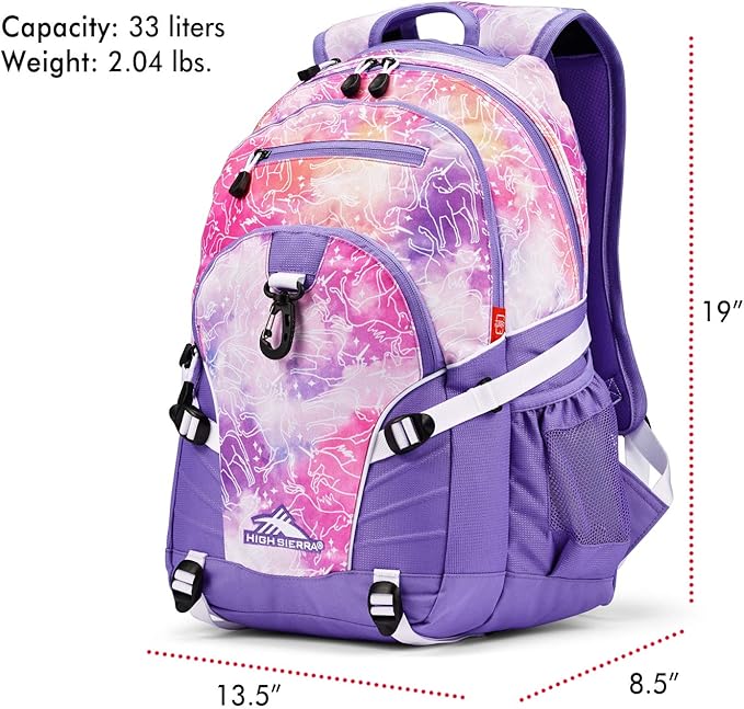 High Sierra Loop Backpack, Travel, or Work Bookbag with tablet sleeve, One Size, Unicorn Clouds/Lavender/White
