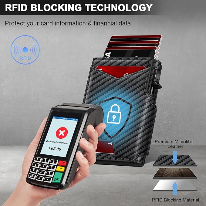 Wallet for Men Wallet with Slim Pop Up Card Holder 9-13 Cards, Bifold Minimalist Smart Wallet RFID Blocking Credit Card Holder with ID Window & Stretchable Cash Slot Compact Metal Aluminum Card Case