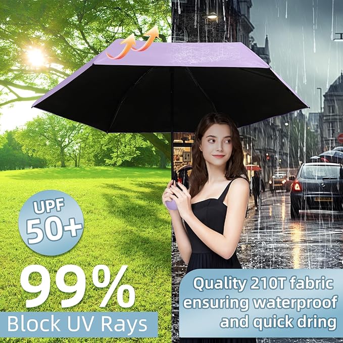 Compact Travel Umbrella, Small Pocket Mini Umbrella for Purse Wallet, UV Sun Rain Umbrellas for Backpack, Portable Folding Umbrellas for Women Kids