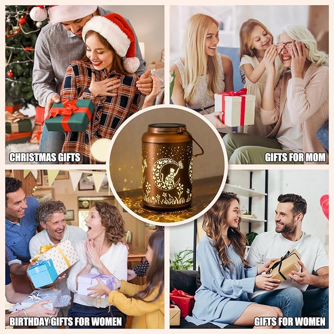 Christmas Decorations Gifts for Women Men Mom, 2 Pack Cat Solar Lights Outdoor Waterproof, Mothers Day Gifts Decoration Outside for Outdoor, Yard, Lawn, Balcony Garden Decor Solar Lantern