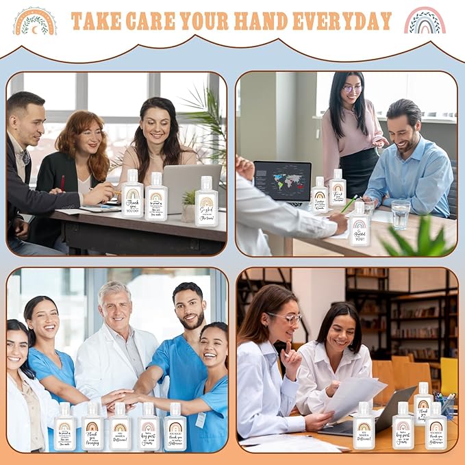 50 Pcs Thank You Mini Hand Sanitizer Bulk Employee Appreciation Gift Inspirational Small Hand Sanitizer 1fl oz Travel Size Hand Soap for Coworker Friends Teacher Christmas Valentine (Boho Rainbow)