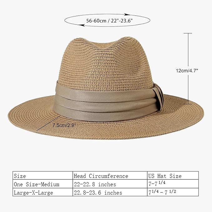 Lanzom Women Wide Brim Straw Panama Roll up Hat Fedora Beach Sun Hat UPF50+