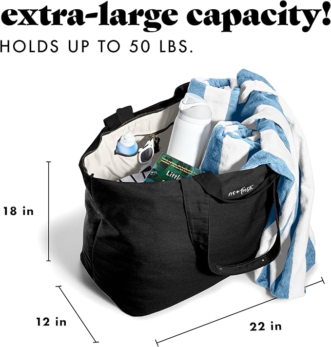 Fit & Fresh Large Beach Bag for Women - Extra Large Travel Tote With Pockets