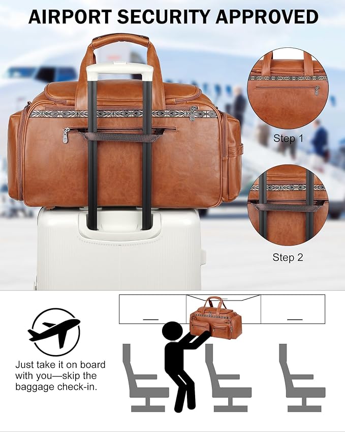 FADEON Duffle Bag for Women, Large Convertible Carry on Overnight Backpack, Designer Leather Mens Weekend Bags for Travel