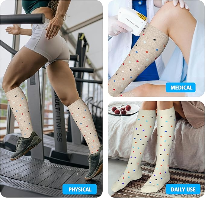 LEVSOX Thick Cotton Compression Socks for Women&Men 20-30mmHg Knee High Cute Support Sock for Nurses, Pregnancy, Travel