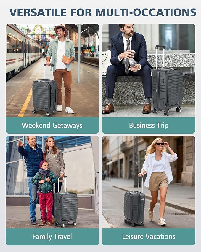 RAINSMORE Expandable Carry on Luggage 20 Inch, Airline Approved Carry on Suitcase with Front Pocket&Laptop Compartment, Hardshell Rolling Travel Luggage with Spinner Wheels,Charcoal