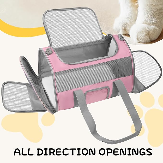 Soft - Sided Pet Carrier for Cats and Small Dogs, Airline - Approved, Pink Travel Tote with Mesh Windows, Foldable Bowl, Shoulder Strap, Oeko - TEX Certified