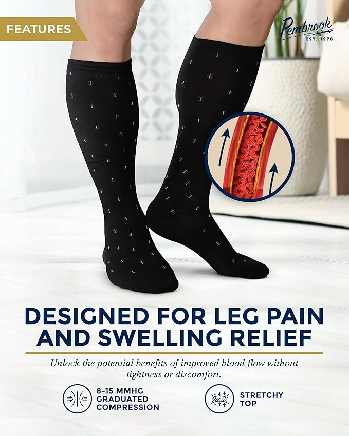 Pembrook Light Compression Socks for Men - 6 Pairs | 8-15 mmHg Graduated Compression Socks for Men 9-12 | Support Socks