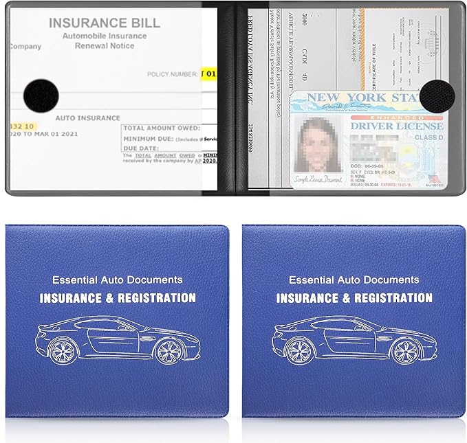 UYYE Car Registration and Insurance Card Holder, Vehicle Glove Box Car Organizer, Interior Car Accessories for Documents, Cards, License - 2 Pack