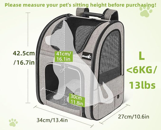 Pecute Pet Carrier Backpack, Dog Carrier Backpack, Expandable with Breathable Mesh for Small Dogs Cats Puppies, Pet Backpack Bag for Hiking Travel Camping Outdoor Hold Pets Up to 17 Lbs