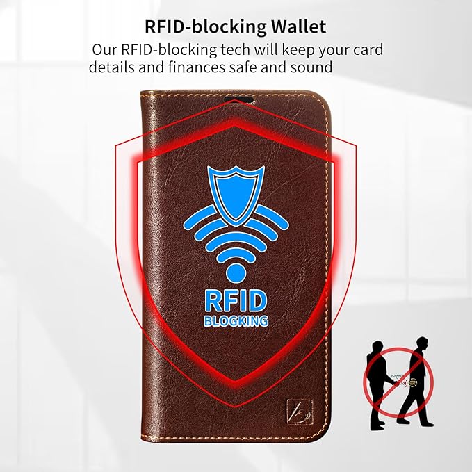 Belemay Leather Wallet Case Compatible with iPhone 17 Pro Max, Premium Cowhide Leather Two-Tone Effect, RFID Blocking Card Holders, Shockproof TPU Shell, Kickstand, Protective Flip Cover, 6.9", Brown