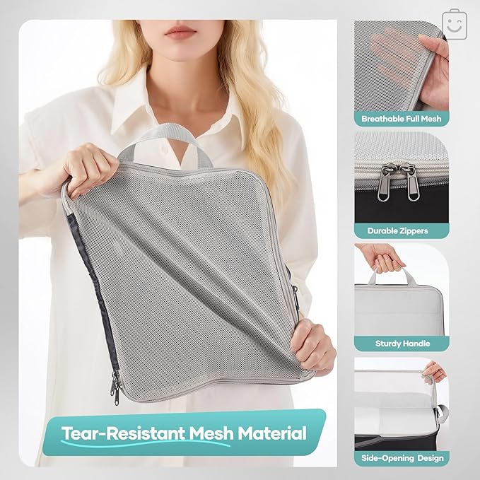 Veken 9/11 Set Compression Packing Cubes for Travel Essentials,Compressible Expandable Large Luggage Suitcase Organizer Bags for Clothing,Durable Space Saver Storage Bags with Toiletry Bags(Black)