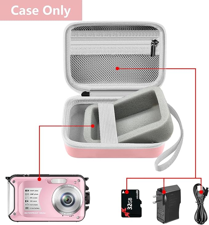 Leayjeen Underwater Camera Case Compatible with YISENCE/Trsunow/HICSHON/Yifecial/QUNVAL 11FT Waterproof Camera,Selfie Underwater Camera, Waterproof Floatable Digital Camera-Pink(Case Only)