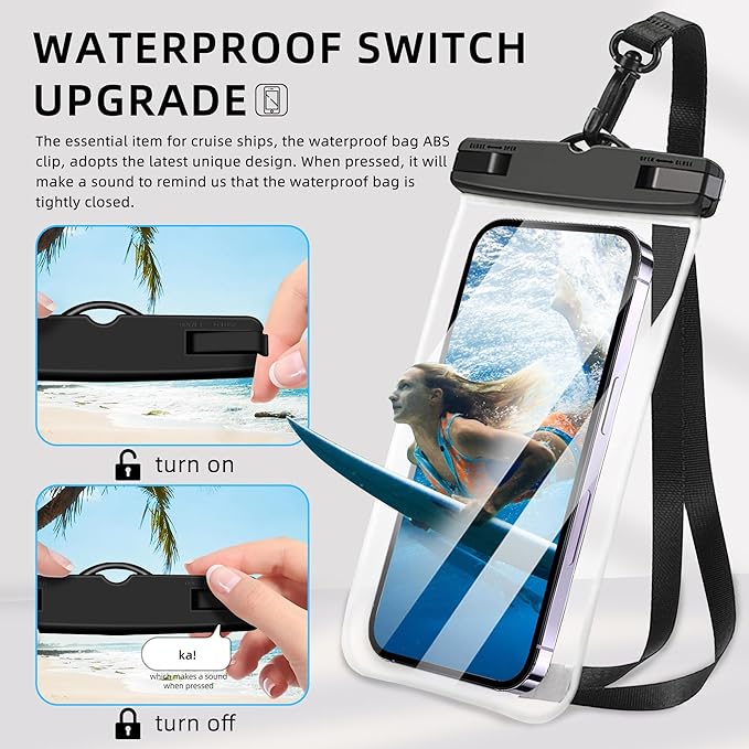 Waterproof Phone Pouch[2Pack], 7.2" Waterproof Dry Bag Clear Waterproof Phone Bag Case Portable Compatible for iPhone16 15 14 13 12 Pro Max Plus XS XR Galaxy S24 S23
