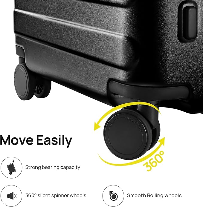 NINETYGO Luggage Sets 2 Piece, Carry On Luggage Airline Approved, Large Checked Luggage with Spinner Wheels, Lightweight, Hard Shell PC Suitcase Sets, TSA Approved, 20in/28in (Black, Rhine Basic)