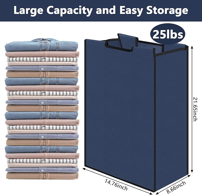 Bonuci 3 Pcs Laundry Sorter Replacement Bags Hamper Cart Removable Replacement Laundry Storage Organizer Bag Hamper Liner, No Hooks 14.76 x 8.66 x 21.65 Inch (Dark Blue)