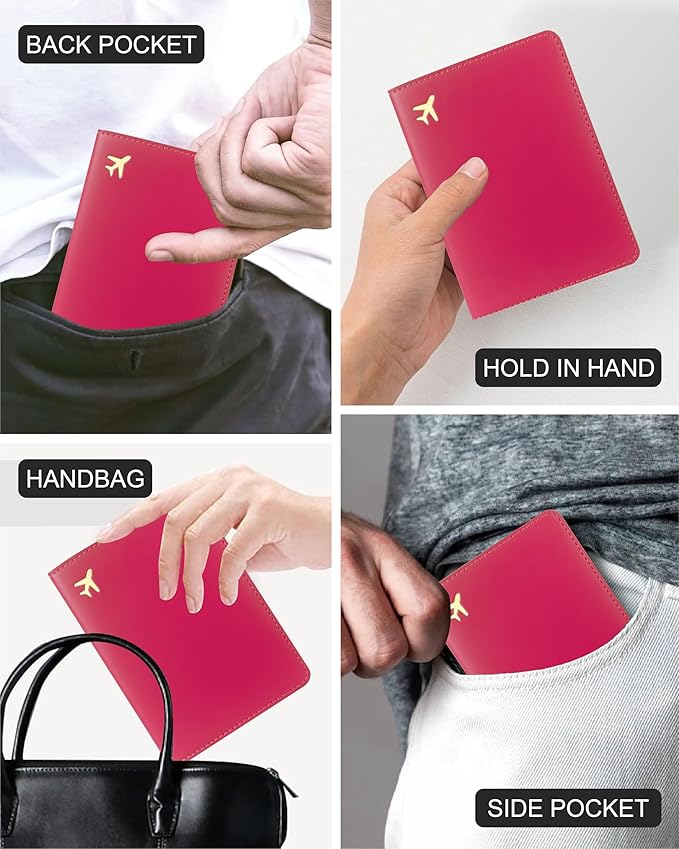 PU Leather Passport Holder Covers Case, Waterproof Rfid Blocking Travel Wallet Passport Holder(Claret Red)