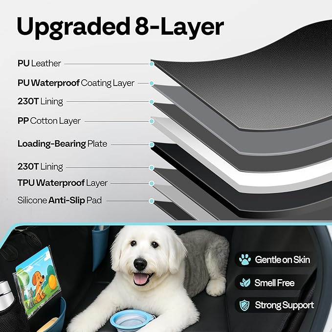 Back Seat Pet Cover for Dogs 59", Upgraded PU Leather Back Seat Extender with Hard Bottom Holds 400LBS, Waterproof Anti-Scratch, Dog Backseat Cover for Cars, SUV & Small Truck