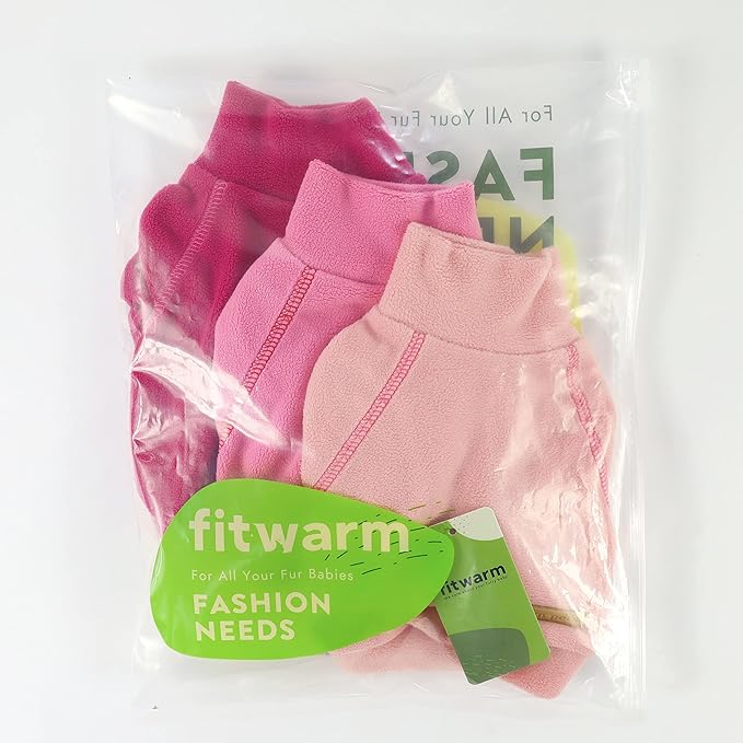 Fitwarm 3 Pack Classic Fleece Dog Sweater, Turtleneck Dog Sweatshirt, Dog Winter Clothes for Small Dogs Girl, Pet Pullover Jumper, Cat Apparel, Pink, Rose, Baby Pink, Large