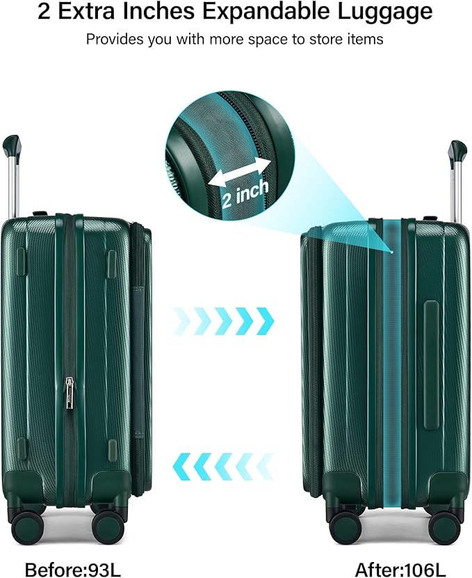 Hanke 26 Inch Expandable Luggage Top Opening Checked Bag Luggage Hard Shell Suitcases with Wheels Lightweight Travel Luggage Heavy Duty Luggage Suitcase with Lock for Woman Men-Blackish Green