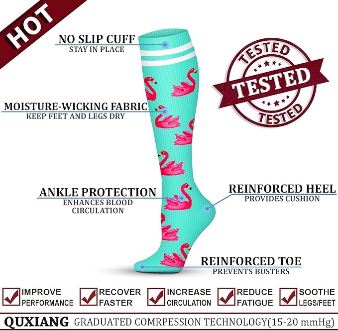 QUXIANG Copper Compression Socks for Women & Men Circulation (8 Pairs) - Best for Running Athletic Cycling - 15-20 mmHg