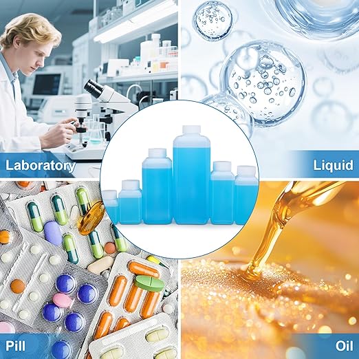 1oz Leak Proof Plastic Bottles with Caps, Laboratory Reagent Bottle, Reusable Small Pill Storage Containers for Travel, Classrooms, Home (6 pack translucent)