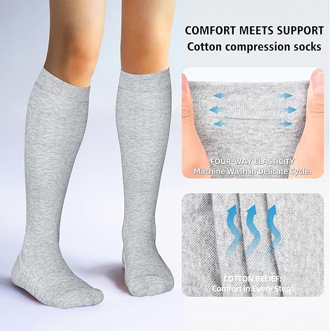 LEVSOX Thick Cotton Compression Socks for Women&Men 20-30mmHg Knee High Cute Support Sock for Nurses, Pregnancy, Travel