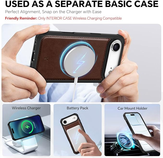 TUCCH 2-in-1 Detachable Wallet Case for iPhone Air (6.5-inch) 2025, Wireless Charging | RFID Blocking 4 Card Holders | Wrist Strap | Kickstand | Magnetic | PU Leather Folio Cover | Chocolate Brown