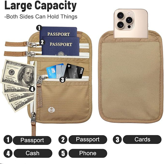 Sizobi Neck Wallet for Traveling Women Men, RFID Blocking Nylon Passport Holder Travel Pouch, Family Travel Document Organizer Passport Wallets,International Travel Must Haves Travel Accessories