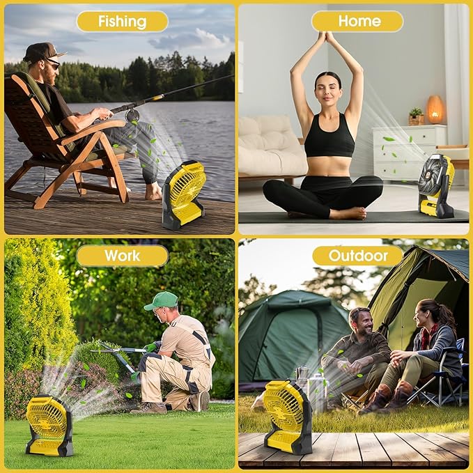 Portable Rechargeable Fan, 20000mAh Cordless Battery Powered Camping Tent Fans with SOS & LED Lantern, Small USB C Operated Outdoor Ventilador for Fishing Travel Camp Picnic Beach Office Desk Home