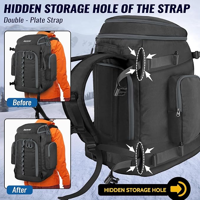 Ski Boot Bag, 65L Durable Travel Backpack, 1680D Nylon Waterproof Snowboard Boot Bag, Skiing and Snowboarding Travel Luggage for Helmet, Goggles, Gloves, Outerwear & Accessories