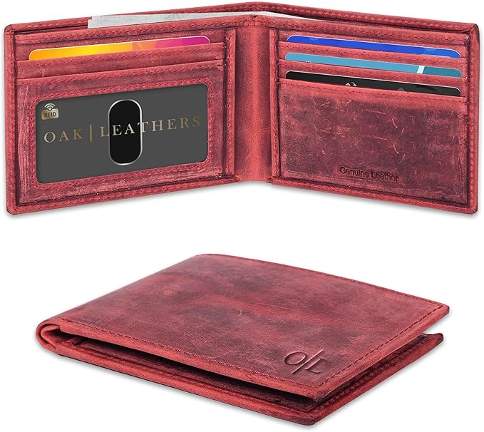 Oak Leathers Slim Leather Wallet for Men - RFID Blocking Slim Minimalist Front Pocket - Thin & Stylish with ID Window, Gift For Men (Vintage Plum)