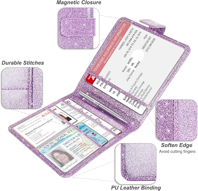 Car Registration and Insurance Holder, Vehicle Glove Box Car Organizer with Magnetic Closure, Auto Truck Comparment Accessories Case for Cards, Essential Document and Driver License