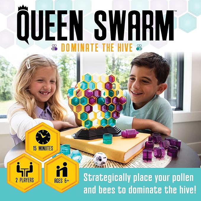 MindWare Queen Swarm - Strategic Hive Domination Game for Kids & Families, Dice-Rolling Area Control Board Game, Ages 6+, 2 Players