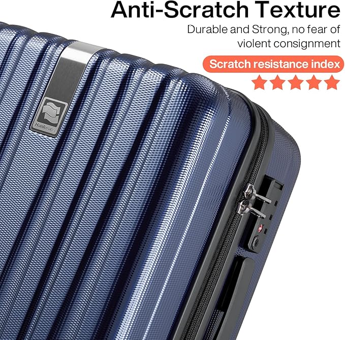 Hanke 24 Inch Luggage Suitcases With Spinner Wheels Lightweight PC Hard Shell Rolling Suitcase With Travel Locks,Checked-Medium 24-Inch(Dark Blue)