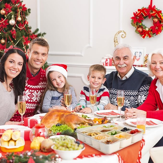 Divided Serving Tray with Lid and Handle, Portable Snack Box, 12 Compartments Veggie Fruit Tray, Charcuterie Platter Snackle Box Container for Party, Snacks, Picnic, LARGER SIZE