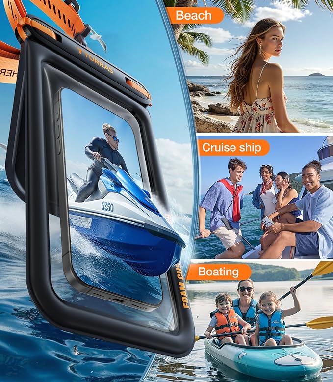 TORRAS IP68 Waterproof Phone Pouch Double Space, Floating Waterproof Phone Case with Lanyard for iPhone 17 Pro Max 16 15 14 S25 S24, Phone Dry Bag Vacation Cruise Ship Travel Essentials 7.0'', Black