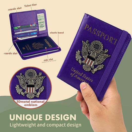 Passport Holder Cover Travel Wallet RFID Blocking Passport Wallets Family Organization Personalized Wallet Case for Men and Women Travel Must Haves (Purple)