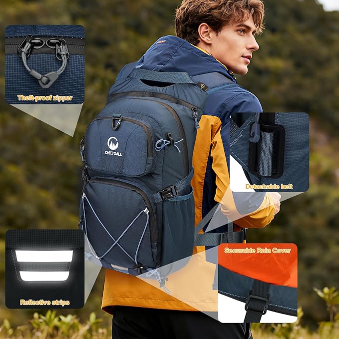 ONETOALL Hydration Backpack 22L, Hiking Backpack with 2L Leakproof Bladder, Sewn-in Rain Cover, Insulated Compartment for Men & Women Running, Cycling, Camping