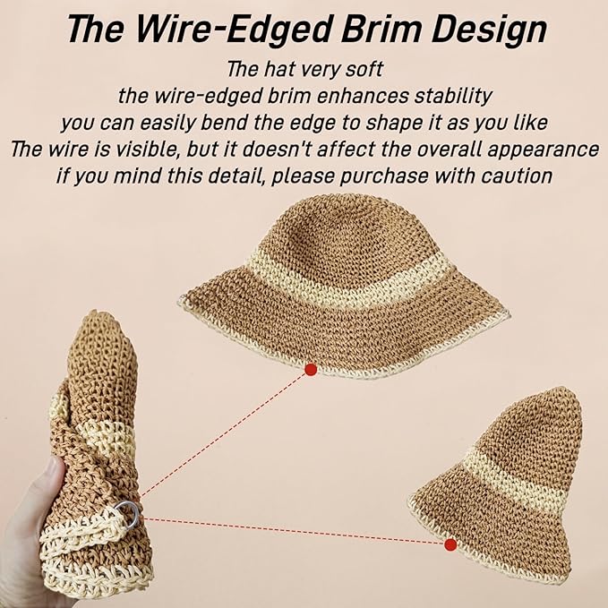 Floppy Big Beach Straw Hats for Women Foldable Summer Wide Brim Packable Sun Hat Womens Travel Straw Fedora Hat