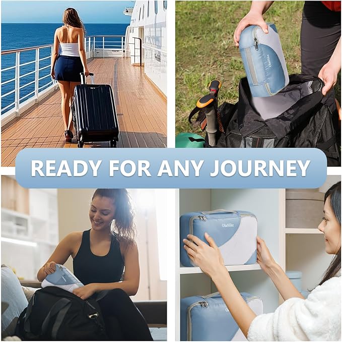 8 Set Packing Cubes for Travel, Anti-Tearing Suitcase Organizer for Luggage with Shoe & Hook Toiletry Bag,Gifts for Women Mom,OlarHike Vacation Essentials & Accessories for Cruise Ship,Starlight Bluen