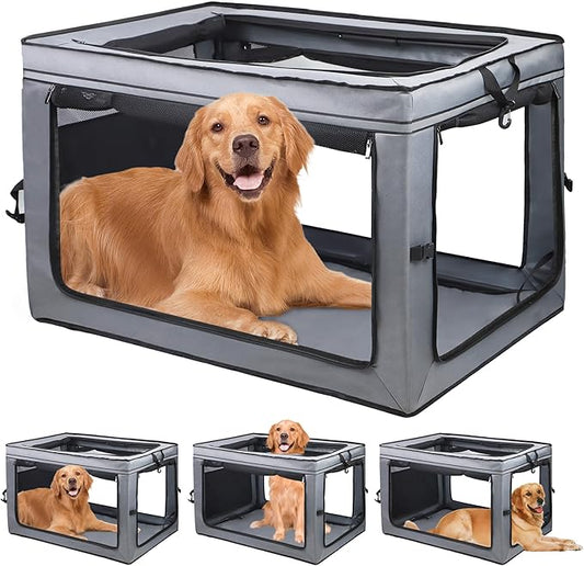 Foldable Pet Crate for Dogs & Cats, Portable Soft-Sided Kennel with Oxford Fabric, Lightweight & Easy to Carry, Travel & Indoor Use, Large