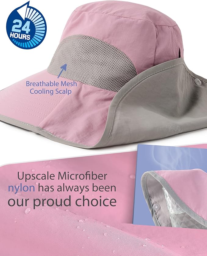 Camptrace Sun Hats for Women Men UPF 50+ UV Protection Wide Brim Hiking Fishing Hat with Neck Flap